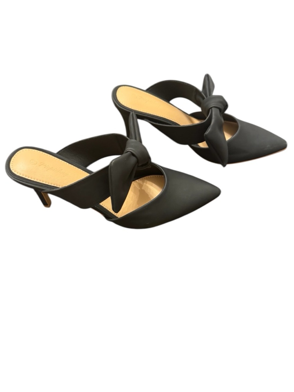 New Pointed Knot-Detail Black Mule Heels